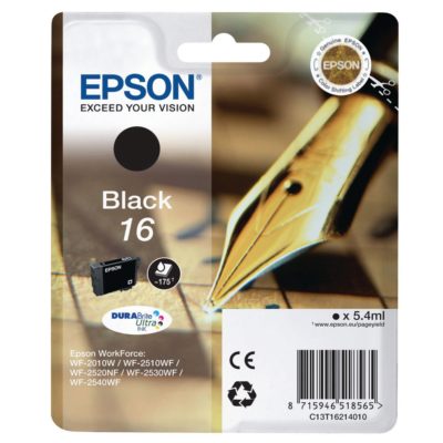 Epson Pen 16 DURABrite Ultra Ink, Ink Cartridge, Black Single Pack, C13T16214010